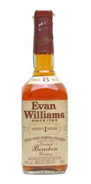 A bottle of Evan Willianms 8 Year Old Straight Bourbon